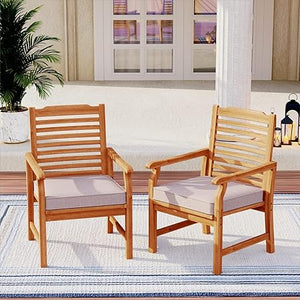 Outdoor Teak Wood Patio Dining Set with Rattan Chairs
