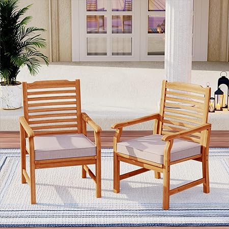 Outdoor Teak Wood Patio Dining Set with Rattan Chairs