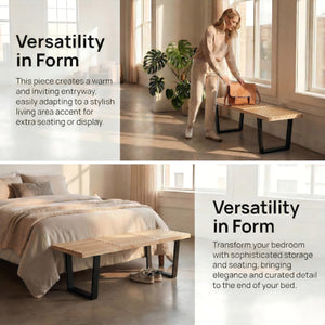 Modern Wood Entryway & Dining Bench with Metal Legs