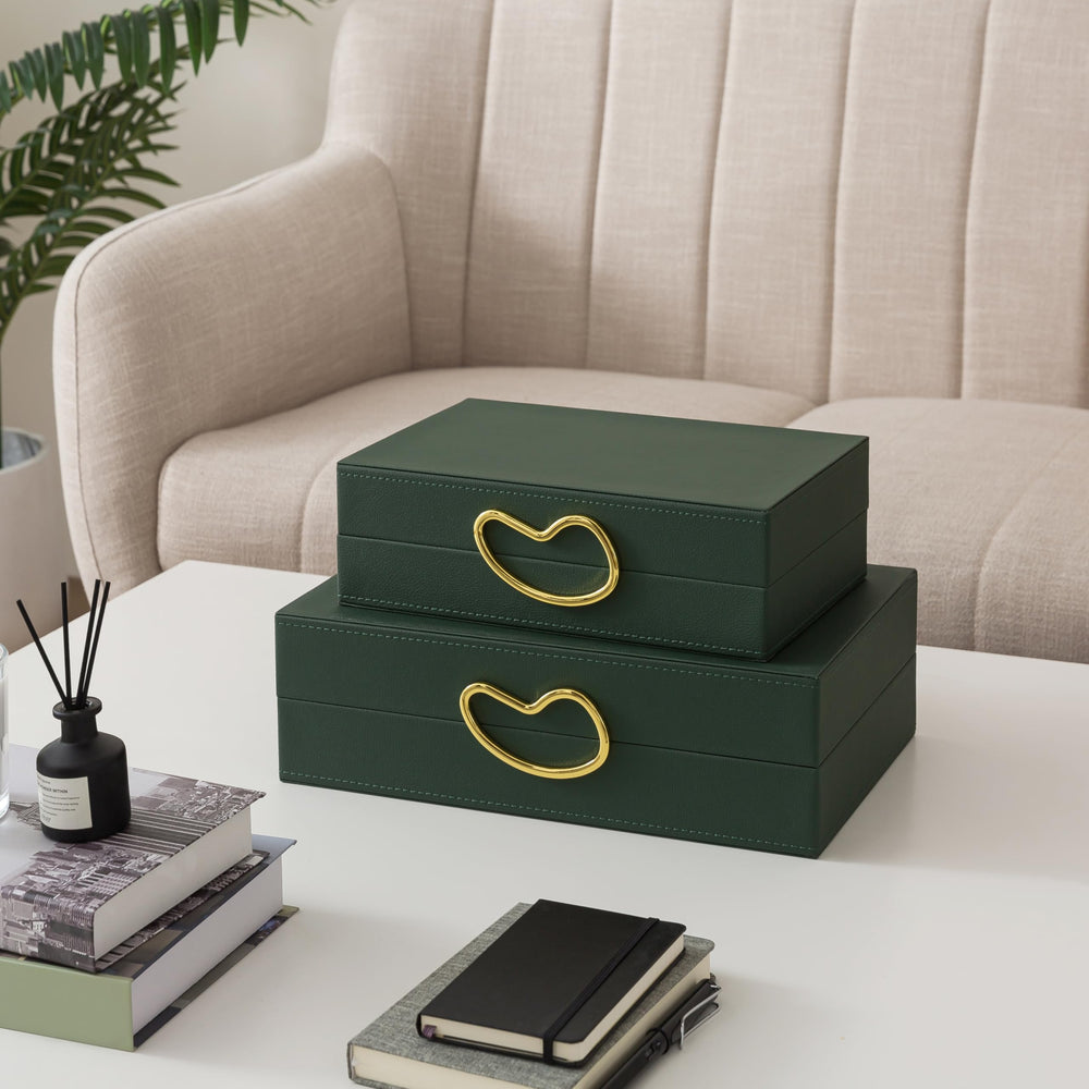 Faux Leather Decorative Storage Boxes with Lids, Set of 2