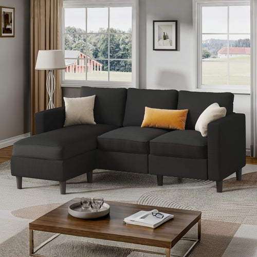 L-Shaped Convertible Sectional Sofa with Reversible Ottoman