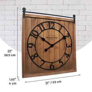 Farmhouse Barn Door Wall Clock – Shiplap Style, Silent, 3D Arabic Numerals, 23"H x 21"W