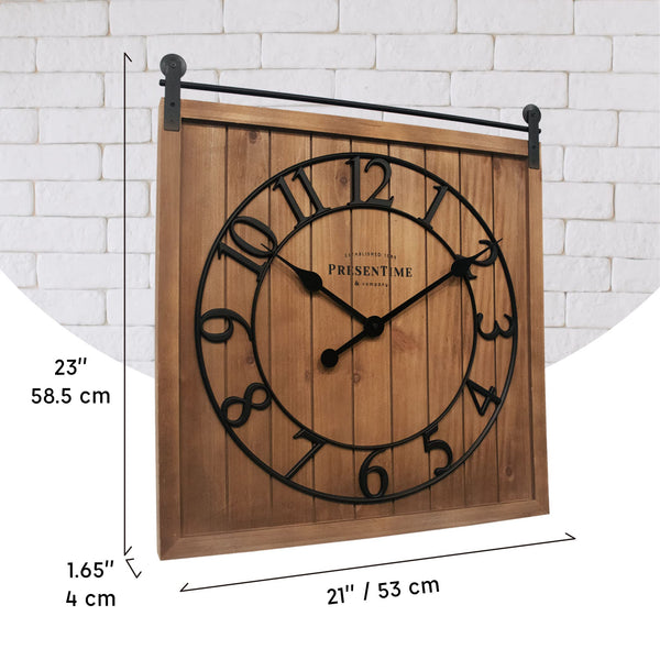 Farmhouse Barn Door Wall Clock – Shiplap Style, Silent, 3D Arabic Numerals, 23"H x 21"W
