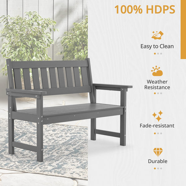HDPS Outdoor Bench with Ergonomic Backrest, 2-Person
