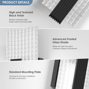 Modern Dimmable LED Wall Sconce Set of 2 – Frosted Glass, Black, 12W, 3000K