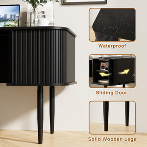 55" Fluted Writing Desk with Sliding Door Storage