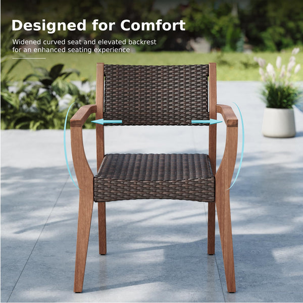 9-Piece Outdoor Patio Dining Set – Expandable Acacia Wood Table & Rattan Chairs