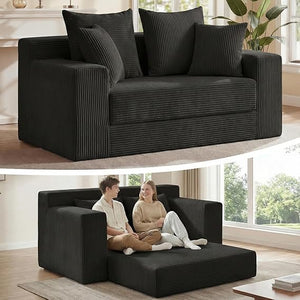 Convertible Sofa Bed Boneless Loveseat Sleeper with 4 Pillows & Detachable Cushion