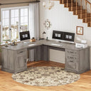 L-Shaped Executive Desk with Drawers & Power Outlet