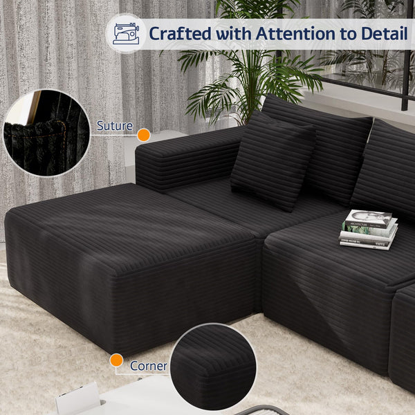 Oversized Corduroy Ottoman Rectangle Pouf with 28D Foam