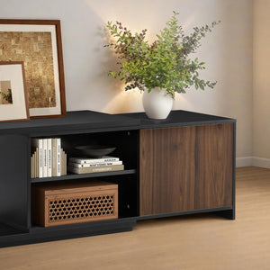 KISLOT Extendable TV Stand for TVs up to 90",Modern Entertainment Center with Adjustable Shelf,Television Stand with 2 Storage Cabinets,Wooden TV Media Console for Living Room Bedroom Black