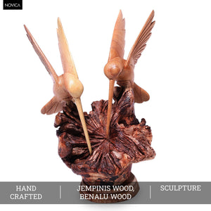 Handcarved Wood Hummingbird Sculpture – Rustic Animal Figurine Decor