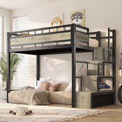 Twin Loft Bed with Stairs & 53.5" Under-Bed Clearance