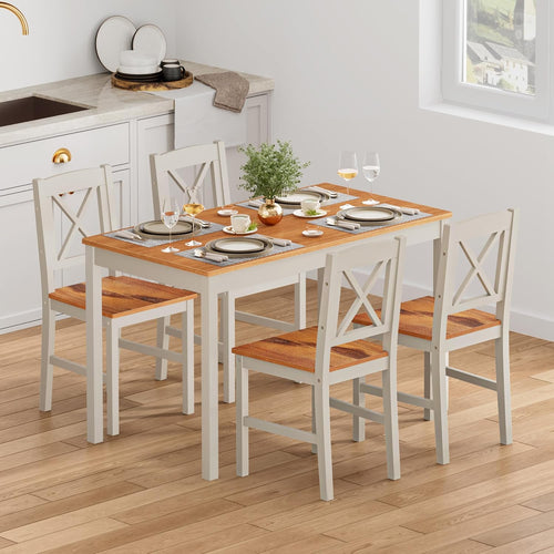 5-Piece Farmhouse Dining Table Set with 4 Chairs