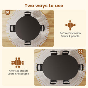 Expandable Round Dining Table Set for 4-8 – 5-Piece with Cushion Chairs