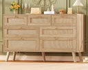 55-Inch 6-Drawer Dresser – Natural Wood Finish