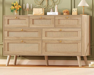 55-Inch 6-Drawer Dresser – Natural Wood Finish