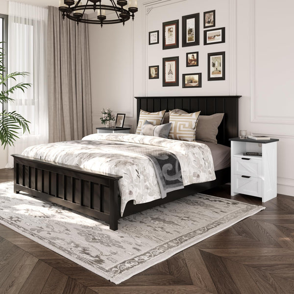 Farmhouse Nightstand Set of 2 with Charging Station & Drawers