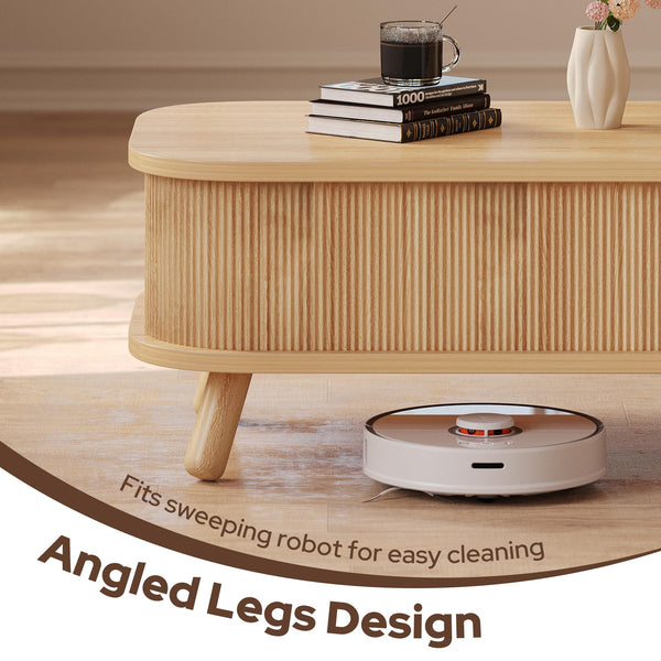 47" Oval Lift Top Coffee Table with Storage & Fluted Design