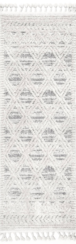 Moroccan Lattice Tassel Runner Rug 2'6" x 10' – Polyester High Pile, Stain Resistant