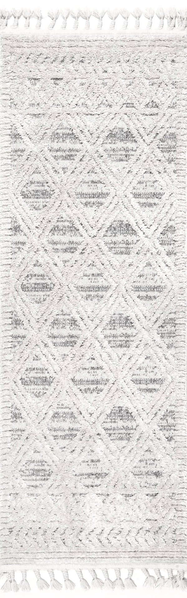 Moroccan Lattice Tassel Runner Rug 2'6" x 10' – Polyester High Pile, Stain Resistant