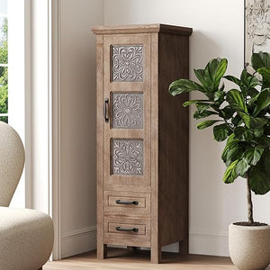 Boho Wood Accent Cabinet with Hand-Carved Drawers – Fully Assembled