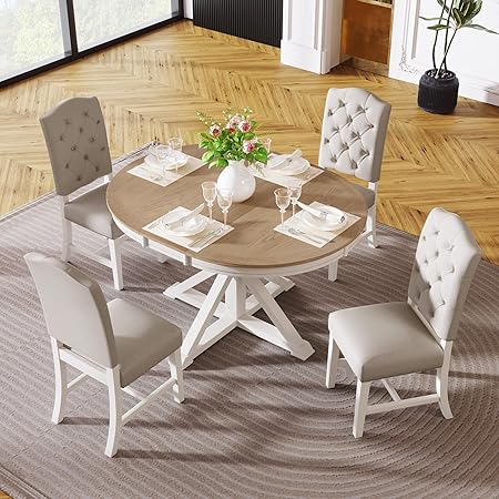 5-Piece Extendable Oval Dining Table Set with 4 Upholstered Chairs