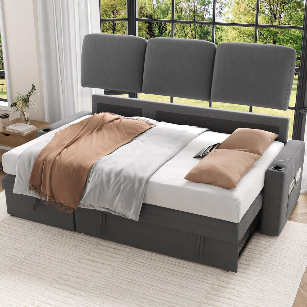 Sectional Sleeper Sofa Bed with Storage Chaise & Charging Station