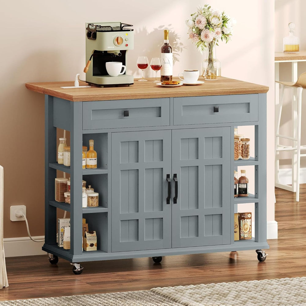 Rolling Kitchen Island with Drop Leaf & Power Outlet