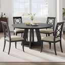 47-Inch Round Farmhouse Dining Table with Wooden Top & Pedestal Base
