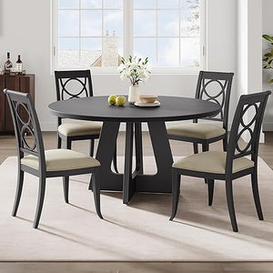 47-Inch Round Farmhouse Dining Table with Wooden Top & Pedestal Base