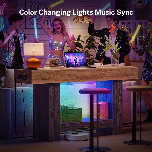 Console Table with LED Lights & Charging Station
