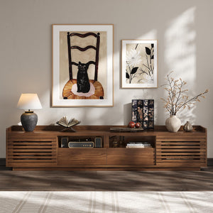 78.7" TV Stand with Sliding Doors & Drawers – Walnut