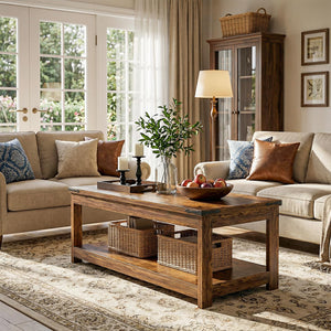 Farmhouse Coffee Table with Open Storage Shelf — 43" Rectangular