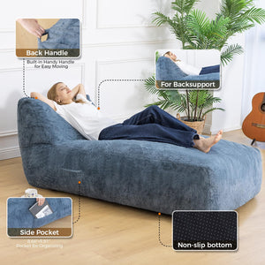 Giant Memory Foam Bean Bag Lounger Chair with Faux Fur & Side Pockets