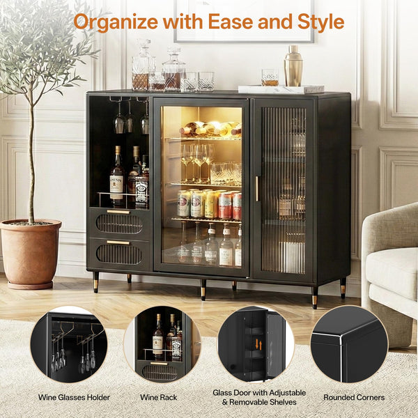 Steel Bar Cabinet with Fridge Space & Wine Glass Rack