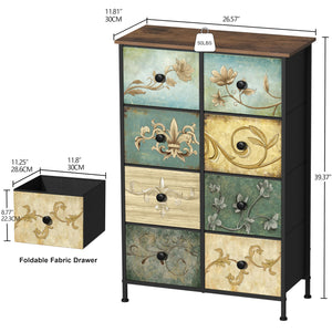 Narrow Dresser with Retro Floral Fabric Drawers