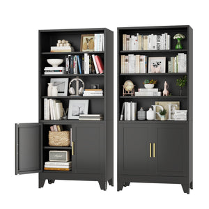 6-Tier Metal Bookcase with Doors – Floor Standing Storage Shelf