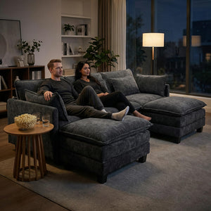 U-Shaped Modular Sectional Sofa with Ottomans & Throw Pillows
