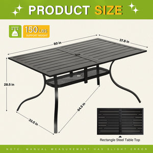 Outdoor Metal Rectangular Patio Dining Table with Umbrella Hole