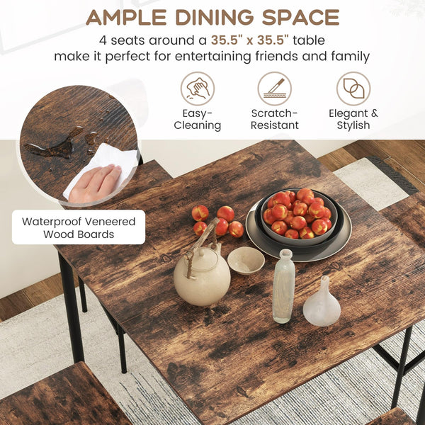5-Piece Counter Height Dining Table Set with 4 Bar Stools