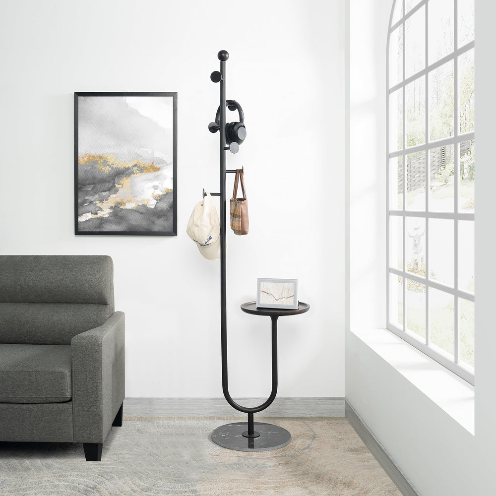 Freestanding Coat Rack with Table & 6 Hooks