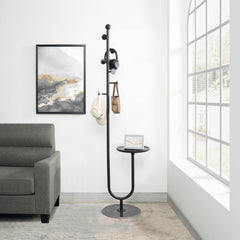 Freestanding Coat Rack with Table & 6 Hooks