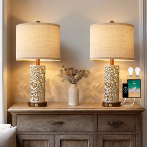 22" Dual Light Table Lamps Set of 2 with USB Charging & Touch Dimmer