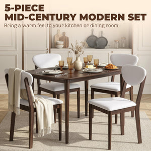 5-Piece Mid-Century Modern Dining Table and Chair Set for 4