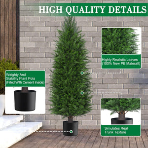 Artificial Outdoor Cedar Pine Tree – UV Resistant Potted Faux Evergreen (Set of 2)