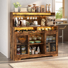 Wine Bar Cabinet with LED Light & Glass Holder
