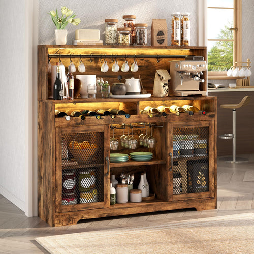 Wine Bar Cabinet with LED Light & Glass Holder
