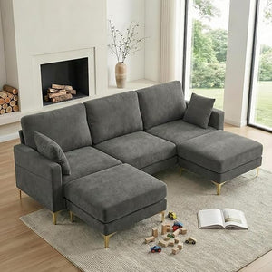 100" U-Shaped Sectional Sofa with Ottoman