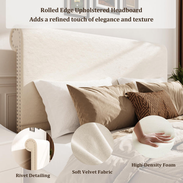 Queen Velvet Sleigh Bed Frame with Tall Headboard